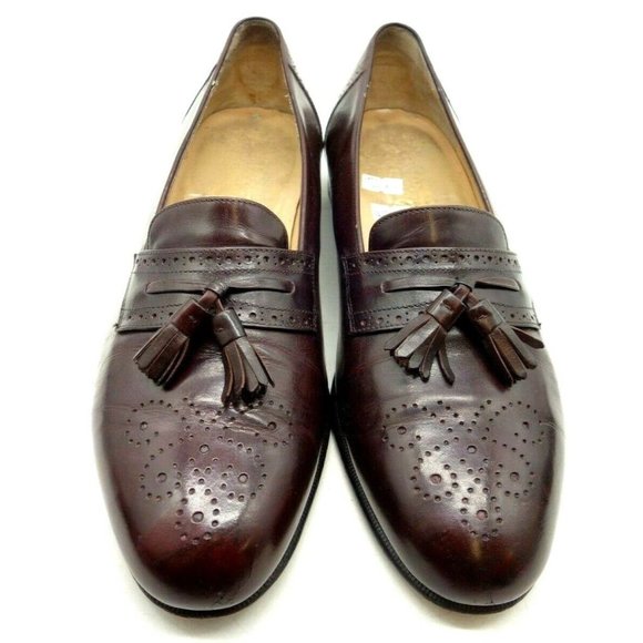 Salvatore Ferragamo Burgundy Leather Slip On Tassel Loafers Shoes Men\'s 9 D main image 7
